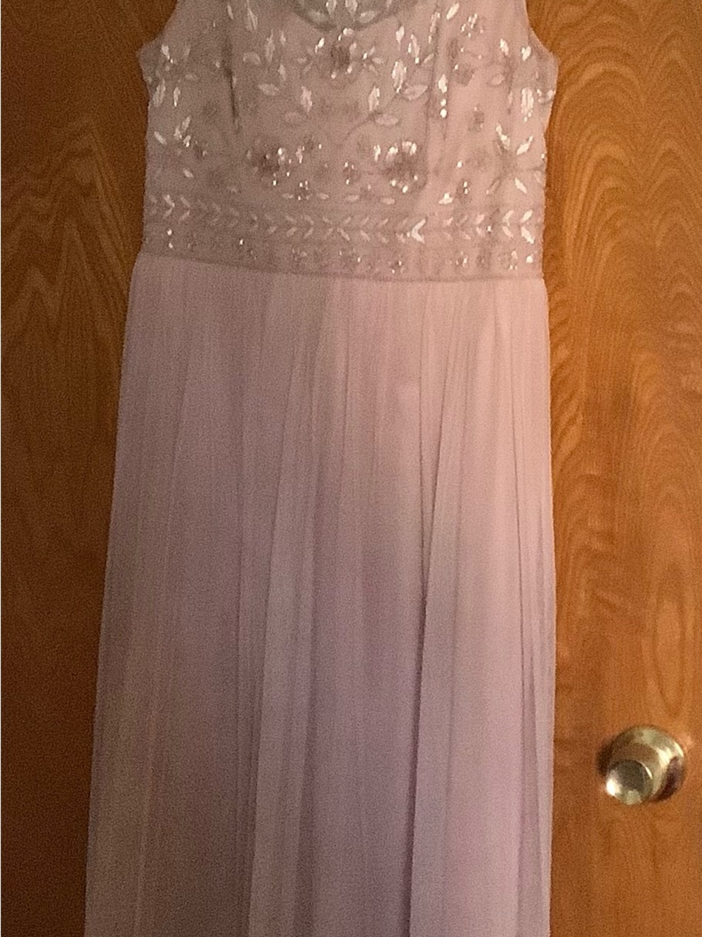 Adrianna Papell Lilac Beaded Tulle Maxi Dress Blush